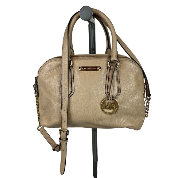 Michael Kors Satchel Handbag w Crossbody Chain Strap  Light Tan Leather - Picture 1 of 16